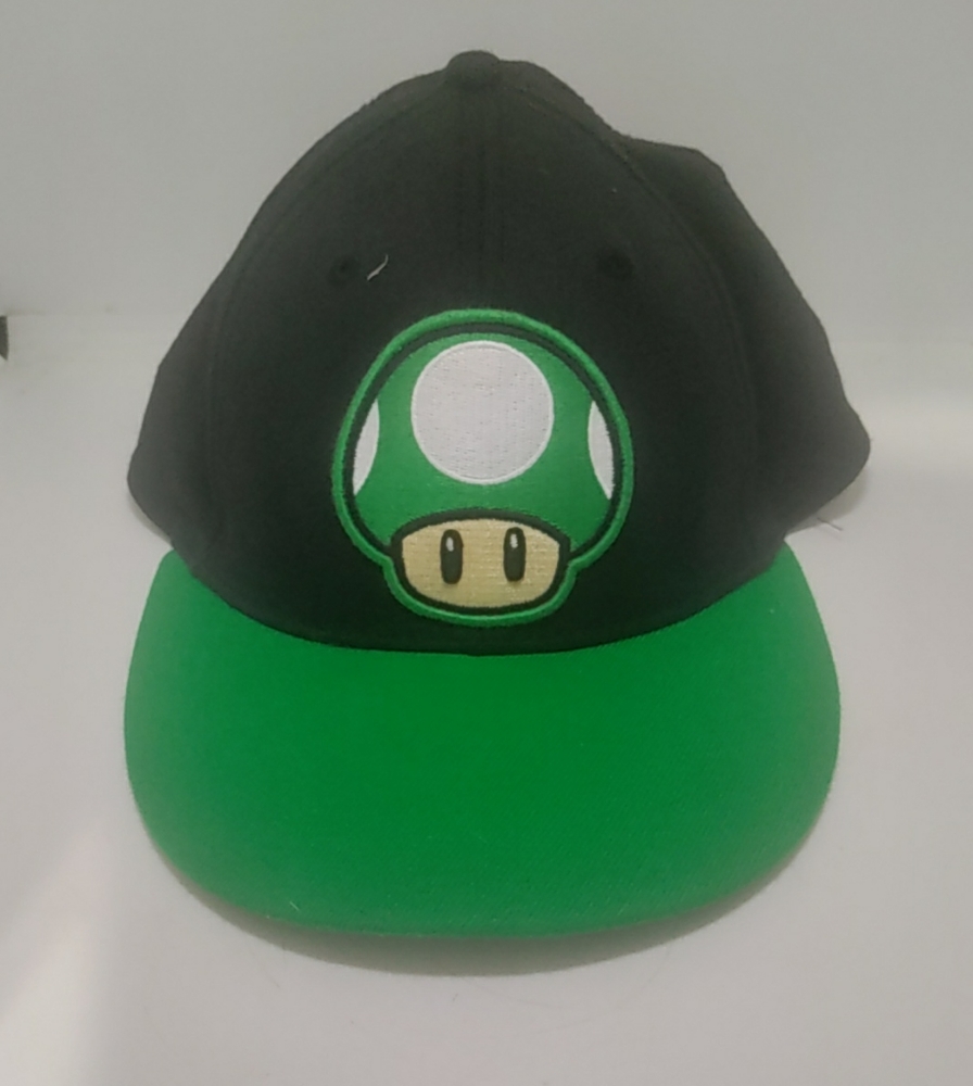 Super Mario Green 1 Up Mushroom Hat Stretch Band One Size Cap Flat Brim Tek Flex